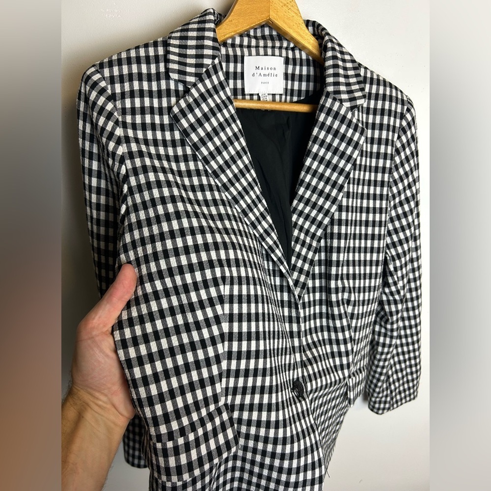 Maison D Amelie Black and White Checkered Women's Blazer Size M Cottagecore - Picture 3 of 12